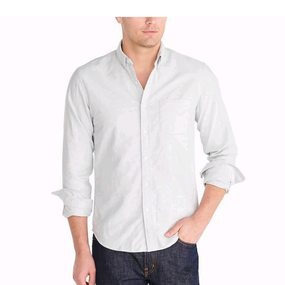 J.Crew Flex Oxford Heather Light Grey Casual Button Shirt H4726 HLG L Large